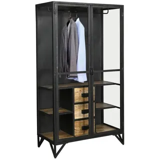 baario Kleiderschrank Kleiderschrank BARBAR Glas schwarz Metall & Mangoholz Industrial Style schwarz