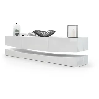 Vladon Lowboard, Weiß Hochglanz, Holzwerkstoff, 178x48x39 cm, Wohnzimmer, Wohnwände, Lowboards, Lowboards stehend