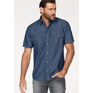 Jeanshemd ARIZONA, Herren, Gr. 51/52 (5XL), N-Gr, blau (blau stone), Jeans, Obermaterial: 100% Baumwolle, unifarben, Basic, normal normal, Hemden Jeanshemd, Kurzarm im Western Stil, Topseller