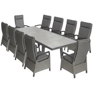 bellavista - Home&Garden® Gartenlounge-Set Gartenmöbel-Set Ontario 4 – 10 Hochlehner & Ausziehtisch Anthrazit, (Set, 11-tlg., 10x Hochlehner Stühle), Aluminium, für 10 Personen, Ausziehtisch, wetterfest, Garten, Terrasse grau