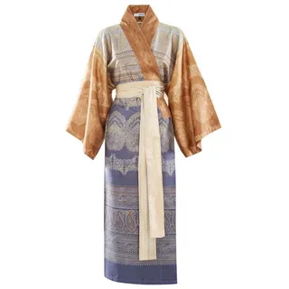 Bassetti Kimono BRUNELLESCHI, midi, Baumwolle, Gürtel, aus satinierter Baumwolle blau|grau S-M