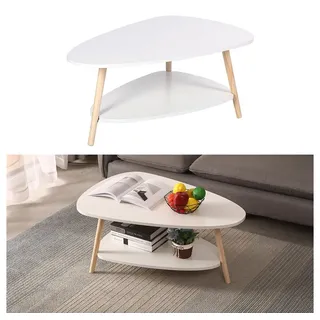 JEOBEST Couchtisch Wohnzimmertisch aus Holz mit 2 Etagen Ablagen, Beistelltisch Sofatisch, Kaffeetisch Skandinavischer Stil, Einfache Aufbau weiß