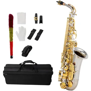 Saxophon Eb Alt Saxophon Students Altsaxophon Altmessing E Flat Sax 802 Schlüsseltyp Holzblasinstrument mit Reinigungsstab Stoffhandschuhe Gurt gepolsterte Tasche