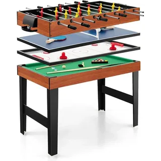 COSTWAY 125x97x83cm Tischkicker, Multifunktionstisch mit Tischfußball, Billard, Tischtennis&Hockey, Kombi-Spieltisch-Set für Kinder&Erwachsene Natur - Naturbelassen