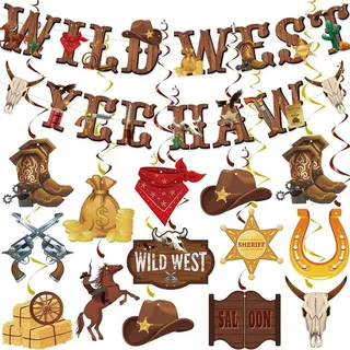 Western-Cowboy-Party-Deko-Set, 13-teilig, hängende Spiralen, Banner - Bunt