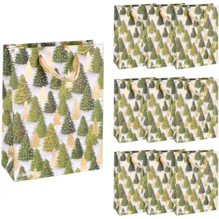 IDENA Geschenktaschen Tannenbaum 10 St. Grün-Gold 34,5 x 25 x 8,5 cm