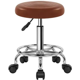 WKWKER Runder Rollender Schönheitshocker Auf Rädern PU Leder Drehbarer Höhenverstellbarer Salonstuhl Hocker Küchenarbeits SPA Hocker Mit Rädern (Braun)