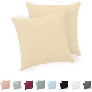 Twinzen® Kissenbezug 80x80 (2er-Set) - 100% Jersey Baumwolle 150 GSM Kissenbezüge - Beige - Für Kissenbezüge 80x80 cm - Kissenhülle - Kissenbezug mit Reißverschluss - Oeko-Tex Zertifiziert