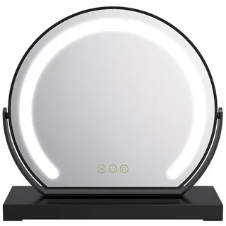 EMKE Kosmetikspiegel mit Beleuchtung Rund Schminkspiegel led Tischspiegel, Schwarz Rahmen 3 Lichtfarben,Dimmbar, 360° Drehbar Ø 40 cm