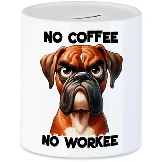 Hey!Print No Coffee no Workee Spardose lustiger Spruch No Coffee Workee Boxer Hund