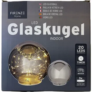 Firenze Home LED Glaskugel 20 LEDs Ø15cm warmweiß Glas anthrazit verspiegelt