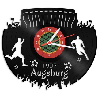 GRAVURZEILE Wanduhr Schallplattenuhr Augsburg - 100% Vereinsliebe - Fußball - schwarz