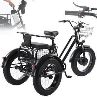 LTdlhFk Elektrisches Dreirad, Elektrisches Lastenrad Für Erwachsene, 200 Kg Tragfähigkeit, 20 * 4,0 Zoll Breite Reifen, Motorisiertes E-Dreirad, Ideal Für Pendler Und Reisen
