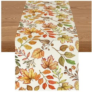 LuxusKollektion Tischläufer Tischläufer Herbst 40x240cm Motiv Blätter Kürbis (1-tlg) braun|bunt|gelb