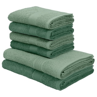 my home Handtuch Set Anna, gestreifte Bordüre, Walkfrottee (Set, 6-St), Handtuch-Set, Duschtücher und Handtücher, 100% Baumwolle grün