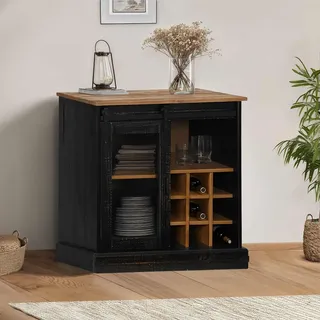 Sideboard Halden Mit Schiebetür Schwarz 80x40x80 Cm Massivholz