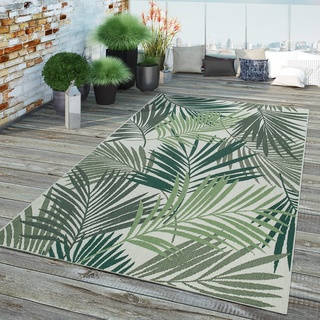 TT Home In-& Outdoor Teppich Wetterfest Balkon Küche Wohnzimmer Palmen Muster Modern, Farbe:Grün Beige 6, Größe:160 cm Rund