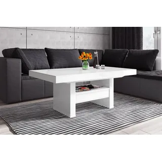 Design Couchtisch Tisch HLU-111 Weiß Hochglanz Schublade höhenverstellbar ausziehbar Esstisch