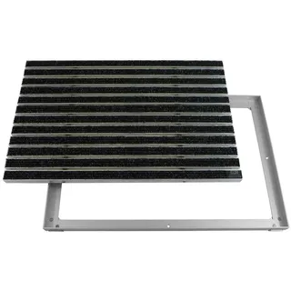 Emco Fußmatte Eingangsmatte DIPLOMAT + Rahmen Aluminium, Rips Anthrazit, rechteckig, Höhe: 15 mm, Größe: 600x400 mm, für Innen- und überdachten Außenbereich schwarz 60 cm x 40 cm x 15 mm