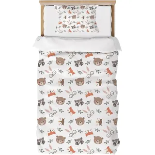 Kinderbettwäsche 90 x 190 cm, Dschungel Tiere, Mikrofaser, für Einzelbett, Kissenbezug 40 x 60 cm