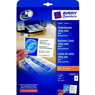 Avery Zweckform C32010-10 Visitenkarten, 85x54 mm, beidseitig beschichtet, 100 Stück,