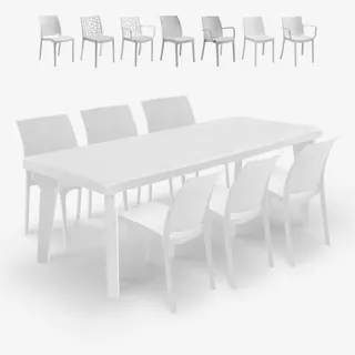 Ausziehbarer Tisch Set 160-220cm 6 Gartenstühle weiß Liri Light