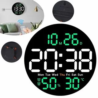 Wanduhr Digital LED Groß Rund, Elektronischer Wanduhr mit Fernbedienung, für Dekor Wohnzimmer Büro Fitnessstudio