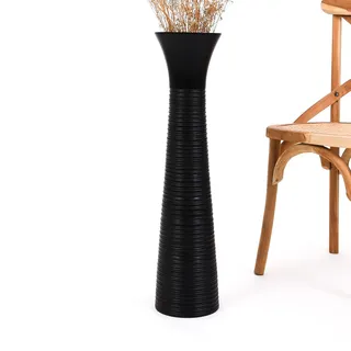 Leewadee Große Deko Bodenvase Für Dekozweige, Hohe Standvase Für Pampasgras, Design Holzvase, 70 cm, Schwarz