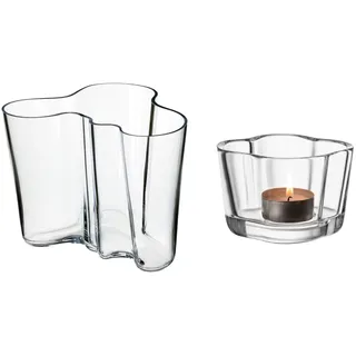 Iittala Set bestehend aus einem Windlicht 60mm klar + Einer Vase 160mm klar, aus Glas hergestellt, Set 1007041+1051192