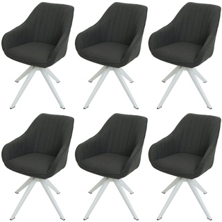 Mendler 6er-Set Esszimmerstuhl HWC-K27, Küchenstuhl Stuhl mit Armlehne, drehbar Stoff/Textil ~ dunkelgrau