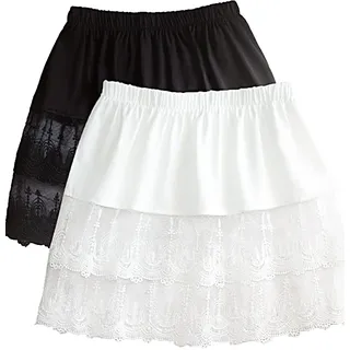Vanrose Jan Damen-Hemdverlängerung, durchsichtig, Spitze, Unterröcke, Schichtung, halber Slip, Bekleidungszubehör, 2er-Pack Mini (Schwarz + Weiß), XXL-3XL - XXL-3XL