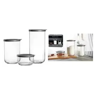 Ritzenhoff & Breker Vorratsdosen-Set "BOHO" rund, 3-teilig aus Glas, mit grauem Kunststoffdeckel, stapelbar, Vorratsbehälter, Grau