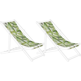 Beliani, Sitzkissen, Stoffbezug 2er Set für Gartenliegen ANZIO / AVELLINO Palmenmotiv grün / weiß