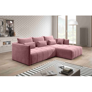 Furnix Ecksofa YALTA Schlafsofa Couch ausziehbar mit Bettkasten und Kissen, Made in Europe rosa