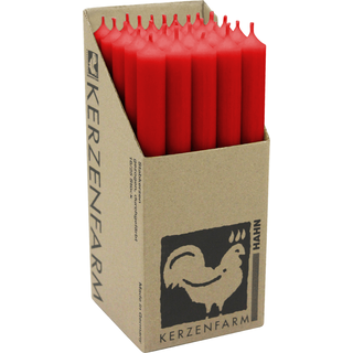 Stabkerzen aus Paraffin, 250/22 mm, Rot, KERZENFARM HAHN, Brenndauer ca. 12h, 25 Stück pro Verpackung