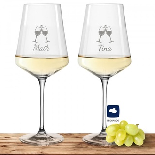 2x Leonardo Weißweinglas mit Namen oder Wunschtext graviert, 560ml, PUCCINI, personalisiertes Premium Weinglas in Gastroqualität, (ChinChin)