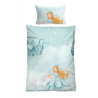 biberna Bettwäsche Prinzessin Einhorn ciel 100 x 135 cm + 40 x 60 cm