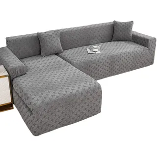 GUYIRT Couch Überwurf L Form Kratzfest Katzen, Couch Bezug L-Form Set, Sofahusse Ecksofa L Form, Sofabezug Ecksofa L Form rutschfest, Sofa Cover L Shape (Dunkelgrau,2+2-Sitzer)
