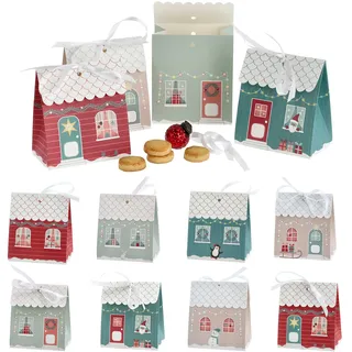 Adventskalender Haus DIY Bastelset │ 48tlg 24 Häuser Papier bunt Seidenband │ Weihnachten Adventszeit Kalender (1 x Adventskalender Haus 48tlg.)
