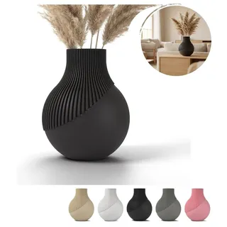 Deko Vase groß geriffelt Japandi Boho Wohnzimmer Dekoration matt – Schwarz - Schwarz