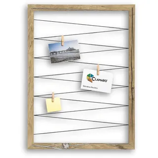 CLAMARO Bilderrahmen Collage Flex, 70 x 90 cm, Eiche Altholz Silber | MDF-Holzrahmen vollummantelt, vorgespannte Gummileine, Echtholz-Fotoklammern, Wandaufhänger, für Fotos, Postkarten, Notizen