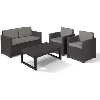Allibert Victoria Loungeset mit Tisch Lyon | 4-teiliges Gartenmöbel Set | Rattan-Optik inkl. Auflagen | Wetterfest & UV-beständig