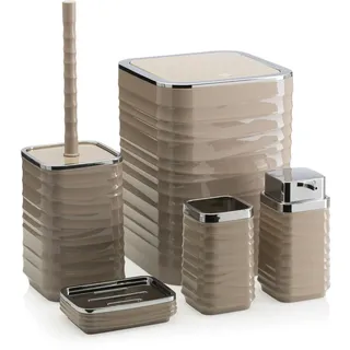HowHomely Set Klobürste Schwarz Badezimmer Mülleimer Seifenspender Seifenschale beige Silber | Badmülleimer und Toilet Brush und Zahnputzbecher Seifenablage beige mit silberenen Akzenten