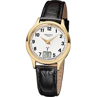 Regent Funkuhr Regent Leder Damen Uhr FR-194 Funkuhr, Damenuhr mit Lederarmband, rundes Gehäuse, (ca. 29mm), Elegant-Style schwarz