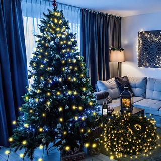 Yakimz LED Lichterkette Weihnachtsbaum 280 LEDs 2,8m Außen Weihnachtsbaumbeleuchtung mit Ring Christbaumbeleuchtung LED Baummantel Warmweiß