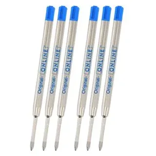 Online Schreibgeräte Kugelschreiberminen 70038, Metallgroßraummine, Stärke M, blau, 6 Stück