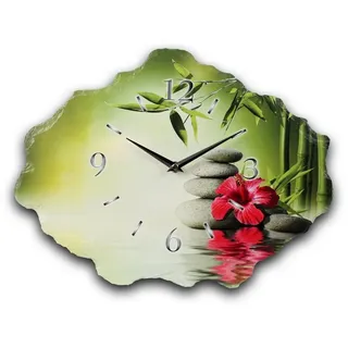 Kreative Feder Wanduhr Design-Wanduhr aus Stein (Beton) „Relax“ (Funk- oder Quarzuhrwerk; ohne Ticken; elegant, außergewöhnlich, modern) grün