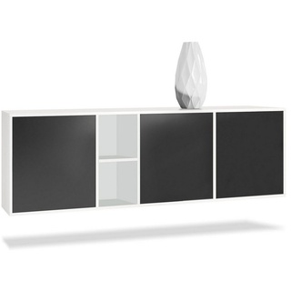 Vladon Sideboard Cuba (Kommode, mit 3 Türen und 2 offene Fächer), Weiß matt/Schwarz matt (182 x 53 x 35 cm) schwarz