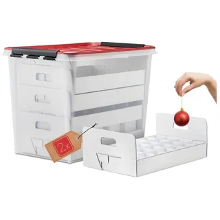 Weihnachtskugeln Aufbewahrungsbox 2er-Set | Christbaumkugeln Organizer für Weihnachtsschmuck | Weihnachtsdeko Kiste | Kompakte, platzsparende Weihnachtsboxen aus BPA-freiem Kunststoff (61 Liter)