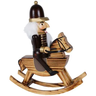 OBC-Kunsthandwerk Nussknacker Kunsthandwerks-Stil Soldat auf Schaukelpferd braun gebeizt / 25 cm/weihnachtlicher Nussknacker/handbemalte Deko Figur aus Holz/weihnachtlich dekorieren